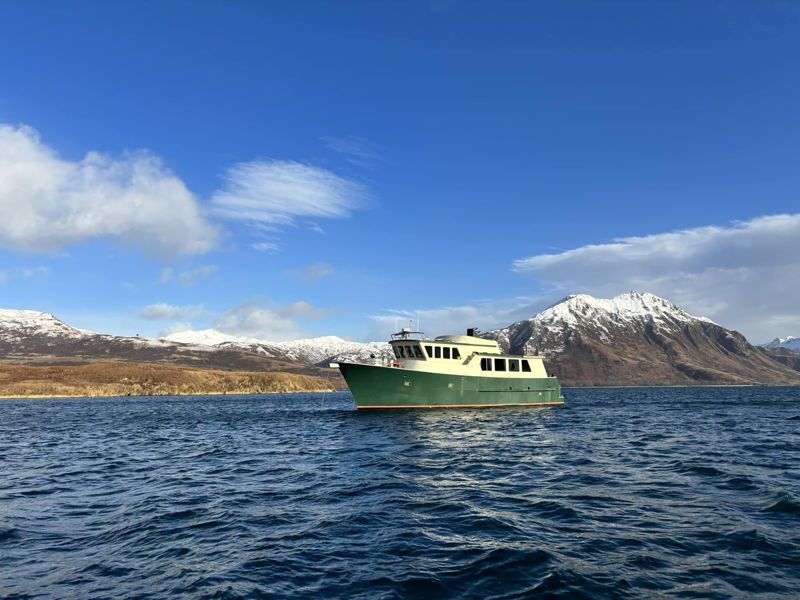 The M/V Desperado underway on the water near Sitka, Alaska